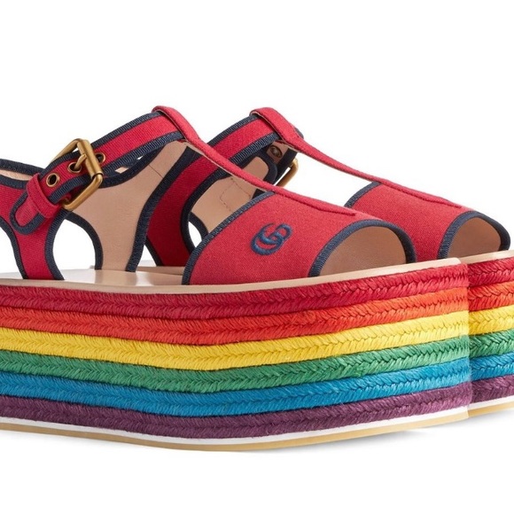 Gucci Women’s GG Multi Color Platform Sandals in red - Picture 2 of 8